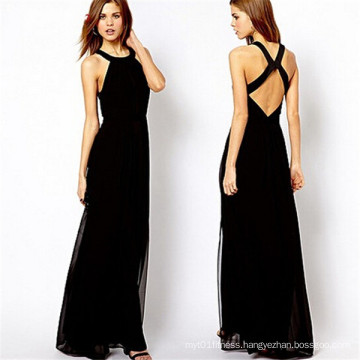 2015 Fashion Cross Backless Halter Chiffon Maxi Party Dress (14317)